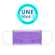 Cargar imagen en el visor de la galería, Mascarilla Higiénica con Equivalencia a Mascarilla Quirúrgica Tipo IIR (30 unidades) (Certificada) - Color Morado