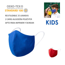 Cargar imagen en el visor de la galería, Mascarilla Higiénica Reutilizable Niños - Color Azul (PERSONALIZABLE)