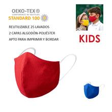 Cargar imagen en el visor de la galería, Mascarilla Higiénica Reutilizable Niños - Color Rojo (PERSONALIZABLE)