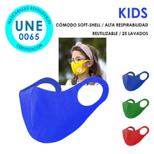 Cargar imagen en el visor de la galería, Mascarilla Higiénica Reutilizable y Elástica Niños - Color AZUL/ROJO (PERSONALIZABLE)