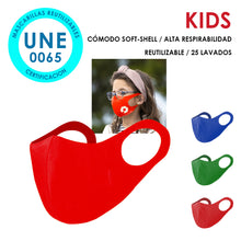 Cargar imagen en el visor de la galería, Mascarilla Higiénica Reutilizable y Elástica Niños - Color Rojo (PERSONALIZABLE)