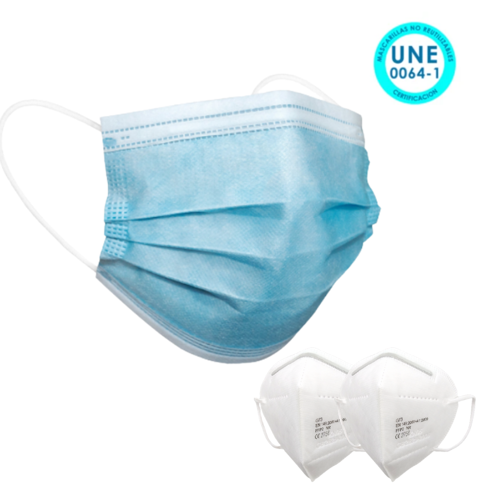 Mascarilla Higiénica con Equivalencia a Mascarilla Quirúrgica Tipo IIR Desechable - (Certificada) (30 Unidades - 0,23€/ud) + 2 Mascarillas FFP2 BLANCAS (OFERTA)
