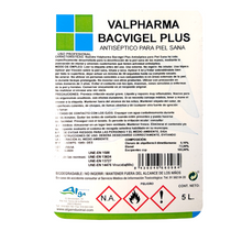 Cargar imagen en el visor de la galería, Valpharma BACVIGEL PLUS - Garrafa Gel Antiséptico para manos 5L OFERTA: Mascarilla antivírica y una gel hidroalcohólico de 100ml GRATIS
