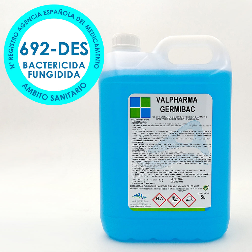 Garrafa Líquido Desinfectante de Superfícies Fungicida Valpharma Germibac (5 Litros)