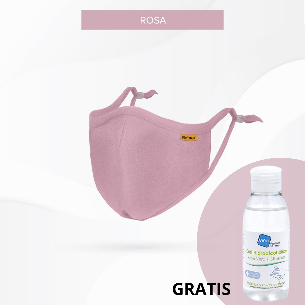 Mascarilla Higiénica Reutilizable Antivírica - Talla S L (Color Rosa), Antibacteriano + Gel Hidroalcohólico 100ml GRATIS