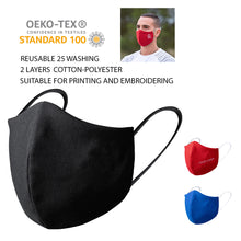 Cargar imagen en el visor de la galería, Mascarilla Higiénica Reutilizable - Color Negro, Azul, Rojo (PERSONALIZABLE)
